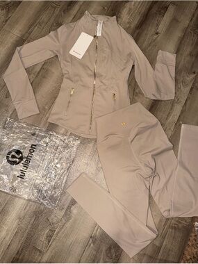lululemon athletica Women's Taupe Beige Zip Jacket & High-Rise Leggings
